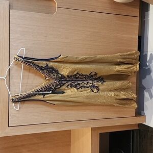 Free People Gold Sleeveless Plunge Mini Dress